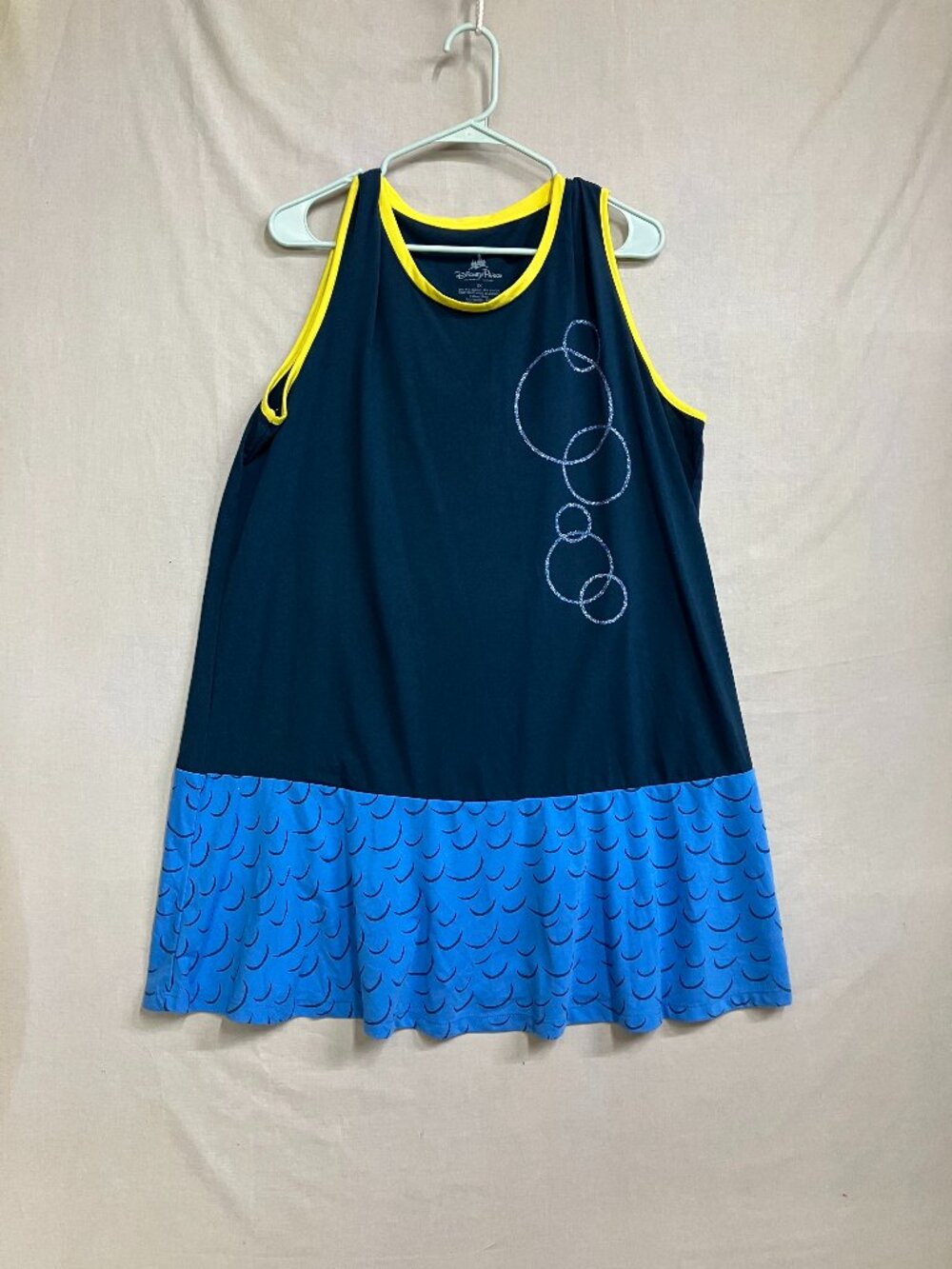 Disney Parks Dress Women's Size 1X Blue Yellow Sleeveless Graphic Drop Waist
